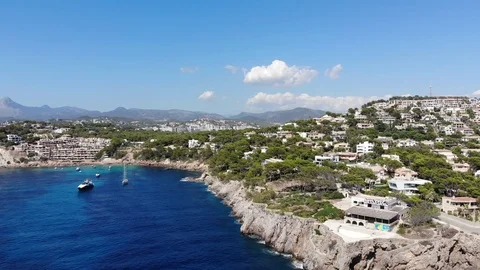 Aerial view, Flight over Islas Malgrats and the Santa Ponca area, Mallorca, S Stock Footage 100077956