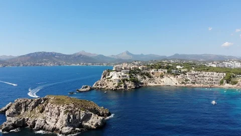 Aerial view, Flight over Islas Malgrats and the Santa Ponca area, Mallorca, S Stock Footage 100078041