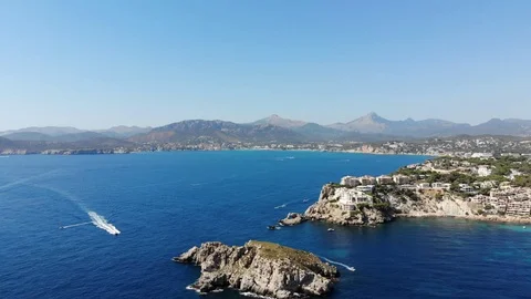 Aerial view, Flight over Islas Malgrats and the Santa Ponca area, Mallorca, S Stock Footage 100078329