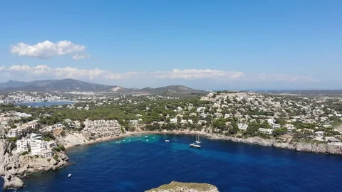 Aerial view, Flight over Islas Malgrats and the Santa Ponca area, Mallorca, S Stock Footage 100078476