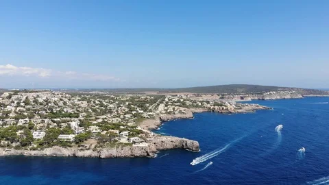 Aerial view, Flight over Islas Malgrats and the Santa Ponca area, Mallorca, S Stock Footage 100078481
