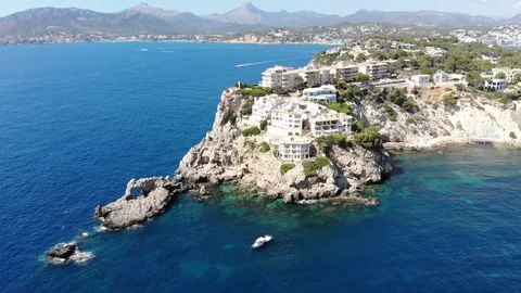 Aerial view, Flight over Islas Malgrats and the Santa Ponca area, Mallorca, S Stock Footage 100078560
