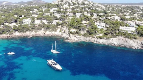 Aerial view, Flight over Islas Malgrats and the Santa Ponca area, Mallorca, S Stock Footage 100078866