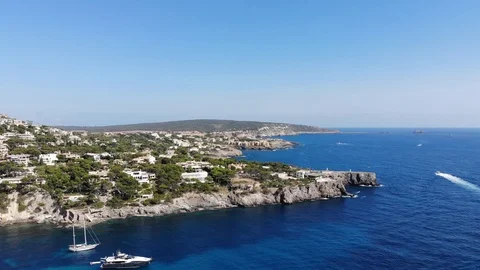 Aerial view, Flight over Islas Malgrats and the Santa Ponca area, Mallorca, S Stock Footage 100079032