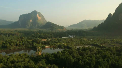 Aerial View: Flight over Krabi river mangrove forest, Southern Thailand Stock Footage 37147817