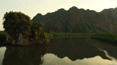 Aerial View: Flight over Krabi river mangrove forest, Southern Thailand Stock Footage 37312244