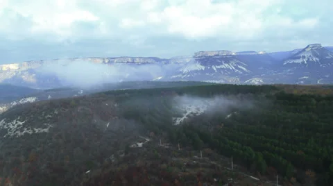 Aerial View: Flight over mountain plateau. Kacha river canyon. Crimea Stock Footage 37013575