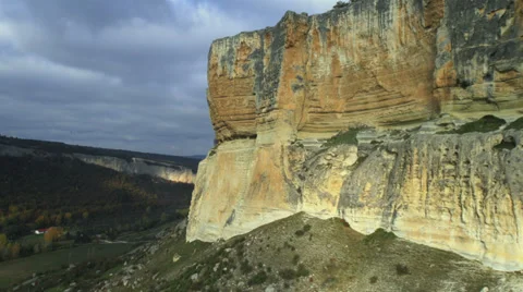 Aerial View: Flight over mountain plateau. Kacha river canyon. Crimea Stock Footage 37013679