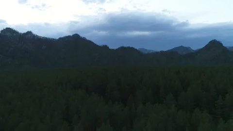Aerial View. Flight over the Mountain Valley. Evening Altai. Siberia Stock Footage 91518982