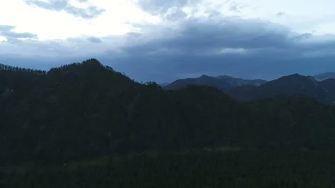 Aerial View. Flight over the Mountain Valley. Evening Altai. Siberia Stock Footage 91519083