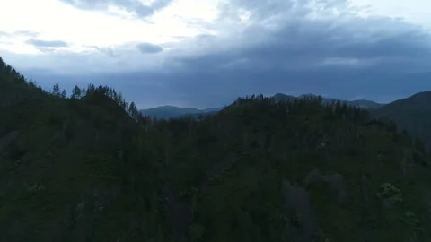 Aerial View. Flight over the Mountain Valley. Evening Altai. Siberia Stock Footage 91519192