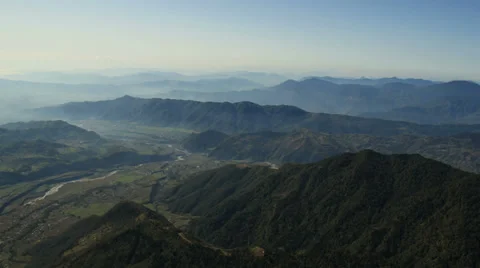 Aerial View: Flight over the mountains, Pokhara Valley, Annapurna area, Nepal. Stock Footage 37771047