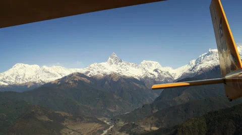 Aerial View: Flight over the mountains, Pokhara Valley, Annapurna area, Nepal. Stock Footage 37772647