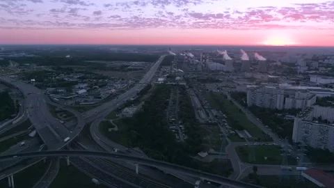 Aerial view flight over a multi-level interchange in the big city. Stock Footage 138890322