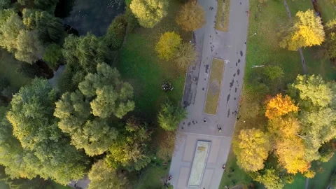 Aerial View flight over the park in the city center. Ternopil Ukraine Stock Footage 90490469