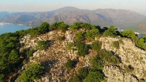 Aerial view flight over pine tree forest in Mountain at sunset. Drone shot 스톡 동영상 145275543