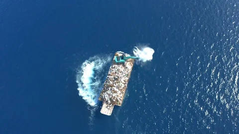 Aerial view, flight over plastic garbage, garbage - disposal. Waste transport Stock Footage 106282755