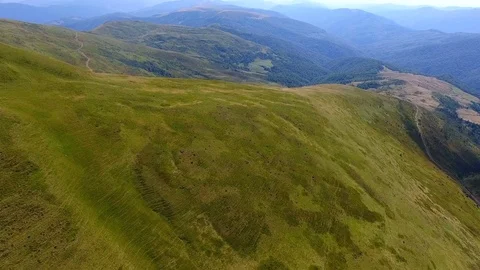 Aerial view. flight over the ridge. Ukrainian Carpathians Stock Footage 83969482