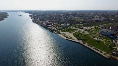 Aerial view. Flight over the river at the edge of the city  3 Stock Footage 74482909