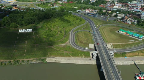 Aerial view. Flight over the Riverport of Barnaul City. The Ob river. Stock Footage 35302245