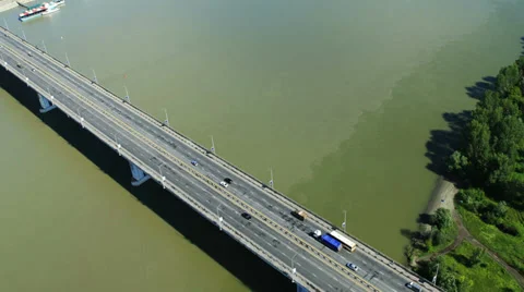 Aerial view. Flight over the Riverport of Barnaul City. The Ob river. Stock Footage 35302381