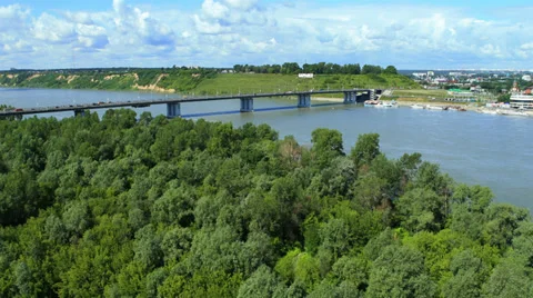 Aerial view. Flight over the Riverport of Barnaul City. The Ob river. Stock Footage 35302872
