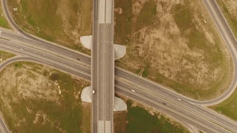 Aerial View. Flight over the road with cars near the forest. Aerial drone shot. Stock-Footage 78566795