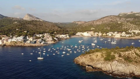 Aerial View, Flight over Sant Elm, San Telmo, Area Andratx, Stock Footage 96677052