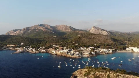 Aerial View, Flight over Sant Elm, San Telmo, Area Andratx, Stock Footage 96677063