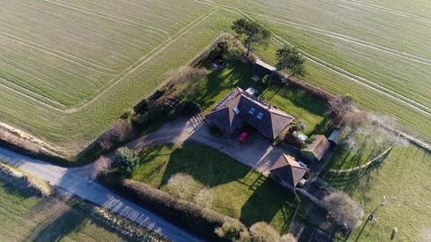 Aerial view flight over single-family detached home stand-alone house 4k Stock Footage 88062771