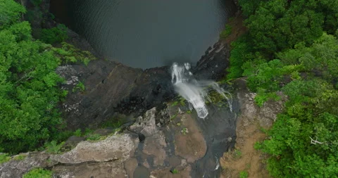 Aerial View. Flight over tropical river stream, forest and mountain in the rainy Видео 191561966