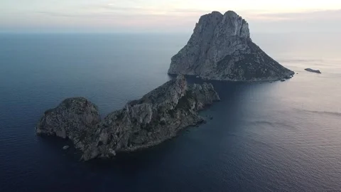Aerial view flight panorama overview drone footage of Es Vedra, Ibiza Stock Footage 296230157