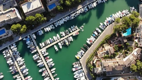 Aerial view, flight to Santa Ponca and the marina, Mallorca, Spain Stock Footage 100063201