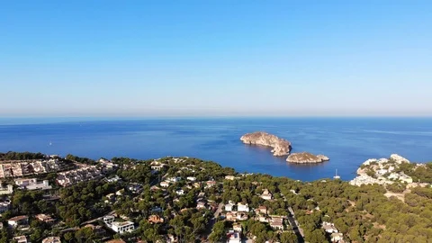 Aerial view, flight to Santa Ponca and the marina, Mallorca, Spain Stock Footage 100064993