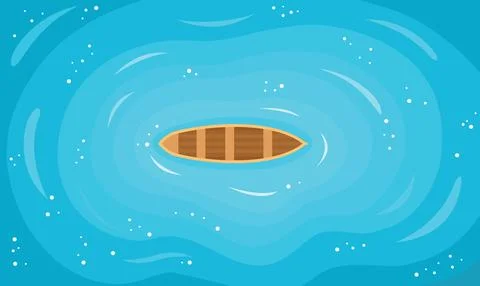 Aerial View of Floating Boat Centered in Vast Blue Water Ocean Lake 库存插图
