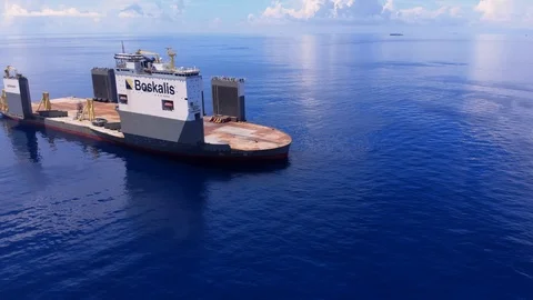 Aerial View of Floating Dry Dock at Sea, Freeport, Grand Bahama, Bahamas Stock Footage 113156412