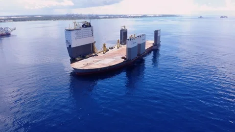 Aerial View of Floating Dry Dock at Sea, Freeport, Grand Bahama, Bahamas Stock Footage 113156616