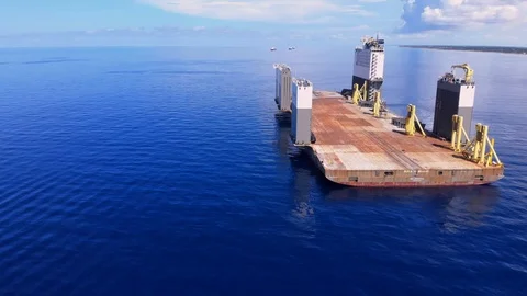 Aerial View of Floating Dry Dock at Sea, Freeport, Grand Bahama, Bahamas Stock Footage 113156835