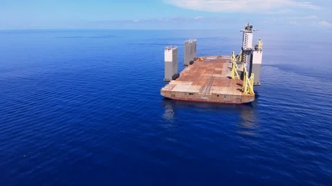 Aerial View of Floating Dry Dock at Sea, Freeport, Grand Bahama, Bahamas Stock Footage 113156896