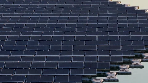 Aerial view of floating solar panels in Bensheim, Germany. Stock Footage 340208017