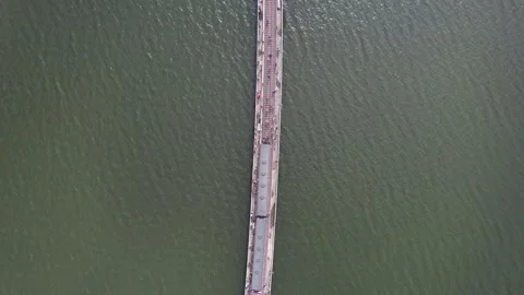 Aerial view of the floating train in Pasak Chonlasit Dam, Lopburi, Thailand Stock Footage 257685062