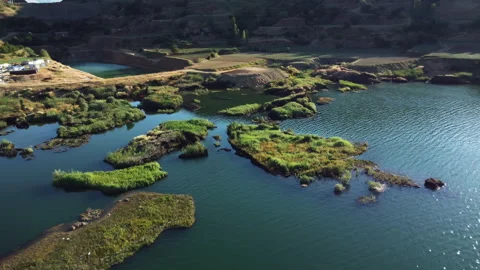 Aerial view of floating vegetated islands. Stock Footage 258359059