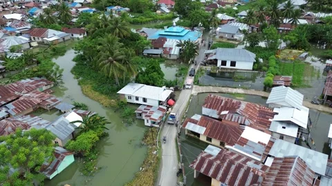Aerial view of flooded area in Tualango village, Gorontalo, Indonesia Stock Footage 279611429