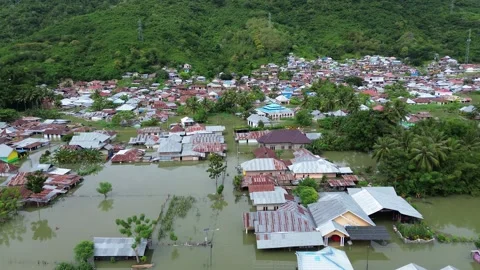 Aerial view of flooded area in Tualango village, Gorontalo, Indonesia Stock Footage 280056166