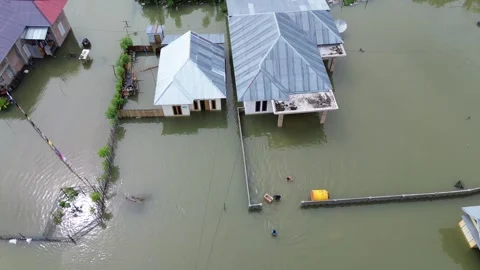 Aerial view of flooded area in Tualango village, Gorontalo, Indonesia Stock Footage 280406222