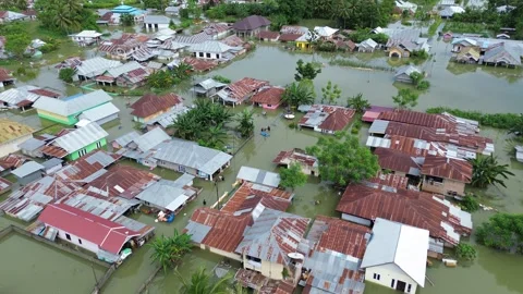 Aerial view of flooded area in Tualango village, Gorontalo, Indonesia Stock Footage 280406592