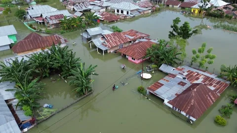 Aerial view of flooded area in Tualango village, Gorontalo, Indonesia Stock Footage 280406978