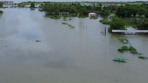 Aerial view of flooded area in Tualango village, Gorontalo, Indonesia Stock Footage 289048017
