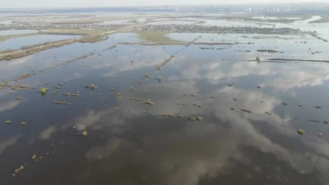 Aerial view of flooded fields Stock Footage 193798896