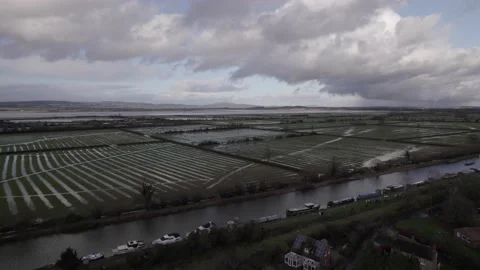 Aerial view of flooded Green fields Stock Footage 229532982